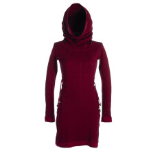 Vishes Einfarbiges Kleid mit extra langem Kapuzenkragen und Schnürungen dunkelrot 40