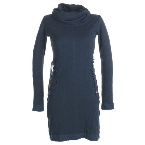 Vishes Einfarbiges Kleid mit extra langem Kapuzenkragen und Schnürungen grau 42