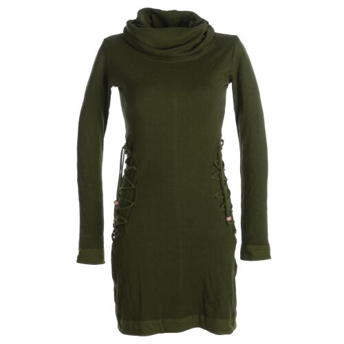 Vishes Einfarbiges Kleid mit extra langem Kapuzenkragen und Schnürungen olivegrün 38