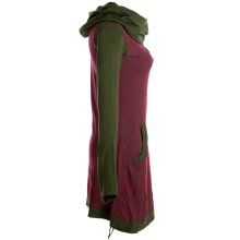 Vishes Bedrucktes Baumwollkleid mit Kapuzenschalkragen und Taschen dunkelrot-olive 42