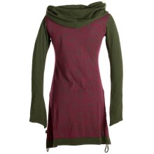 Vishes Bedrucktes Baumwollkleid mit Kapuzenschalkragen und Taschen dunkelrot-olive 44