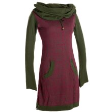 Vishes Bedrucktes Baumwollkleid mit Kapuzenschalkragen und Taschen dunkelrot-olive 46
