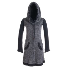 Vishes Bedrucktes Baumwollkleid mit Kapuzenschalkragen und Taschen grau-schwarz 38