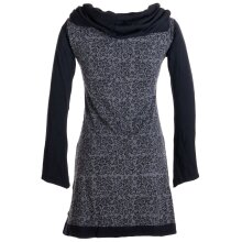 Vishes Bedrucktes Baumwollkleid mit Kapuzenschalkragen und Taschen grau-schwarz 42