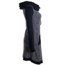 Vishes Bedrucktes Baumwollkleid mit Kapuzenschalkragen und Taschen grau-schwarz 42