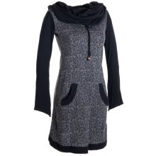 Vishes Bedrucktes Baumwollkleid mit Kapuzenschalkragen und Taschen grau-schwarz 42