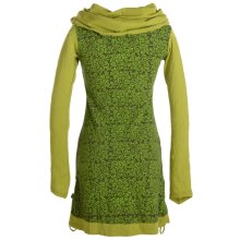 Vishes Bedrucktes Baumwollkleid mit Kapuzenschalkragen und Taschen olivegrün 34