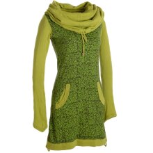 Vishes Bedrucktes Baumwollkleid mit Kapuzenschalkragen und Taschen olivegrün 34