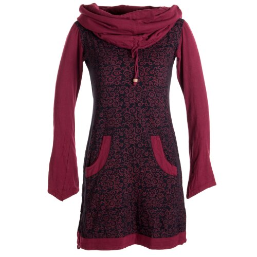 Vishes Bedrucktes Baumwollkleid mit Kapuzenschalkragen und Taschen schwarz-dunkelrot 42