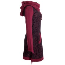 Vishes Bedrucktes Baumwollkleid mit Kapuzenschalkragen und Taschen schwarz-dunkelrot 46