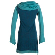 Vishes Bedrucktes Baumwollkleid mit Kapuzenschalkragen und Taschen türkis 38