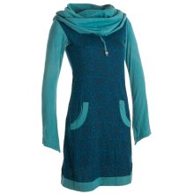 Vishes Bedrucktes Baumwollkleid mit Kapuzenschalkragen und Taschen türkis 38