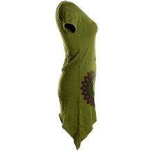 Vishes Asymmetrisch geschnittenes Longshirt, Elfen Tunika mit großen Blumen bedruckt olive 34