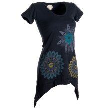 Vishes Asymmetrisch geschnittenes Longshirt, Elfen Tunika mit großen Blumen bedruckt schwarz 38
