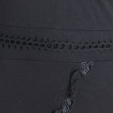 Vishes Asymmetrisches Lagenlook Baumwollkleid mit Rüschen, Flechtwerk und Zipfelkapuze schwarz 46