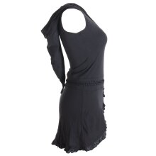 Vishes Asymmetrisches Lagenlook Baumwollkleid mit Rüschen, Flechtwerk und Zipfelkapuze schwarz 46