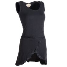 Vishes Asymmetrisches Lagenlook Baumwollkleid mit Rüschen, Flechtwerk und Zipfelkapuze schwarz 46