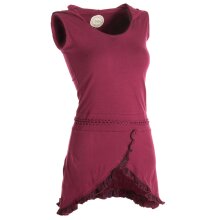 Vishes Asymmetrisches Lagenlook Baumwollkleid mit Rüschen, Flechtwerk und Zipfelkapuze dunkelrot 38