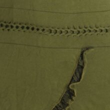 Vishes Asymmetrisches Lagenlook Baumwollkleid mit Rüschen, Flechtwerk und Zipfelkapuze olivegrün 34/36