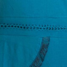 Vishes Asymmetrisches Lagenlook Baumwollkleid mit Rüschen, Flechtwerk und Zipfelkapuze türkis 38