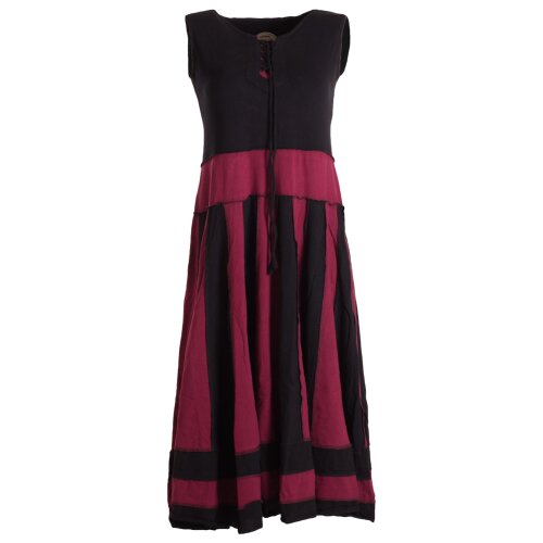 Vishes Langes Sommerkleid aus Baumwolle ohne Ärmel Schwarz Dunkelrot 34