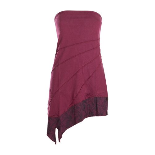 Vishes Trägerloses asymmetrisches Damen Bandeaukleid Mini Sommerkleid im Lagenlook aus leichtem Baumwolljersey dunkelrot 40