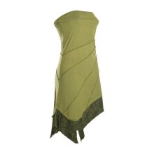Vishes Trägerloses asymmetrisches Damen Bandeaukleid Mini Sommerkleid im Lagenlook aus leichtem Baumwolljersey olive 38