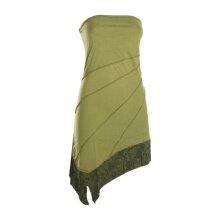 Vishes Trägerloses asymmetrisches Damen Bandeaukleid Mini Sommerkleid im Lagenlook aus leichtem Baumwolljersey olive 38