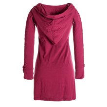 Vishes Einfarbiges Langarm Baumwoll Hoodie-Kleid mit geschnürten Ärmeln dunkelrot 36/38