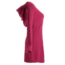 Vishes Einfarbiges Langarm Baumwoll Hoodie-Kleid mit geschnürten Ärmeln dunkelrot 42