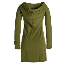 Vishes Einfarbiges Langarm Baumwoll Hoodie-Kleid mit geschnürten Ärmeln olive 34/36
