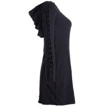 Vishes Einfarbiges Langarm Baumwoll Hoodie-Kleid mit geschnürten Ärmeln schwarz 40/42