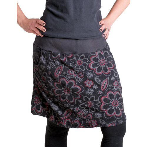 Vishes Warmer Fleece Rock mit aufgestickten Blumen schwarz 48