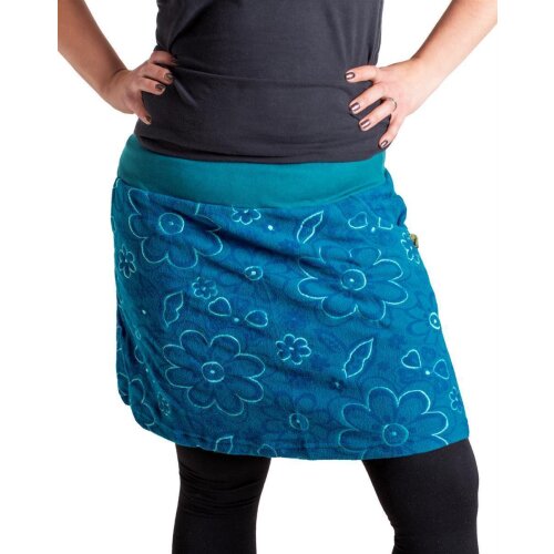 Vishes Warmer Fleece Rock mit aufgestickten Blumen türkis 40