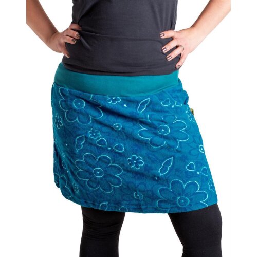 Vishes Warmer Fleece Rock mit aufgestickten Blumen türkis 42