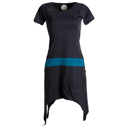 Vishes Einfaches Zipfelkleid mit kurzen Ärmeln aus Biobaumwolle schwarz-türkis 48