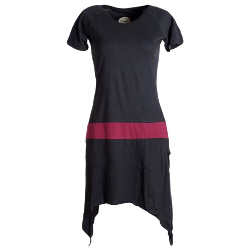 Vishes Einfaches Zipfelkleid mit kurzen Ärmeln aus Biobaumwolle schwarz-dunkelrot 32/34