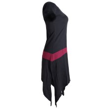 Vishes Einfaches Zipfelkleid mit kurzen Ärmeln aus Biobaumwolle schwarz-dunkelrot 42