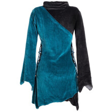 Vishes Asymmetrisches Lagenlook Samtkleid zum Schnüren mit Zipfeln und langen Ärmeln türkis-schwarz 44