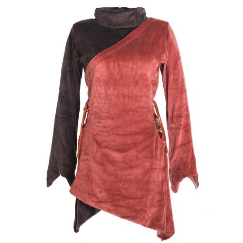 Vishes Asymmetrisches Lagenlook Samtkleid zum Schnüren mit Zipfeln und langen Ärmeln orange-braun 48-50