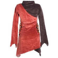 Vishes Asymmetrisches Lagenlook Samtkleid zum Schnüren mit Zipfeln und langen Ärmeln orange-braun 48-50