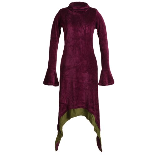 Vishes Extra langes Zipfelkleid aus Samt mit Rüschen an den Ärmeln im Lagenlook dunkelrot 48/50