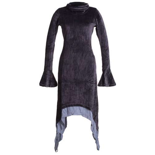 Vishes Extra langes Zipfelkleid aus Samt mit Rüschen an den Ärmeln im Lagenlook schwarz 46/48