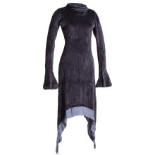 Vishes Extra langes Zipfelkleid aus Samt mit Rüschen an den Ärmeln im Lagenlook schwarz 46/48