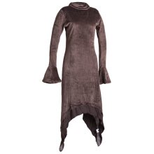 Vishes Extra langes Zipfelkleid aus Samt mit Rüschen an den Ärmeln im Lagenlook braun 40