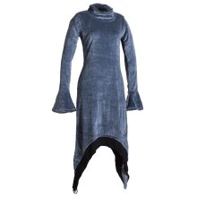 Vishes Extra langes Zipfelkleid aus Samt mit Rüschen an den Ärmeln im Lagenlook grau 42/44