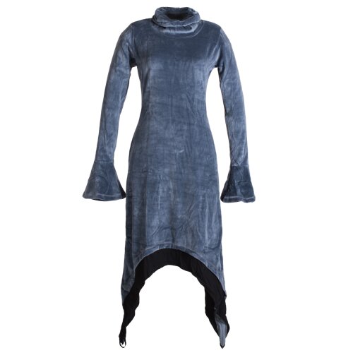 Vishes Extra langes Zipfelkleid aus Samt mit Rüschen an den Ärmeln im Lagenlook grau 44