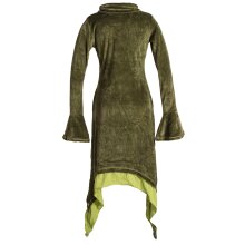 Vishes Extra langes Zipfelkleid aus Samt mit Rüschen an den Ärmeln im Lagenlook olive 46/48
