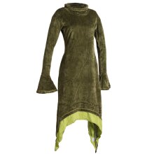 Vishes Extra langes Zipfelkleid aus Samt mit Rüschen an den Ärmeln im Lagenlook olive 46/48