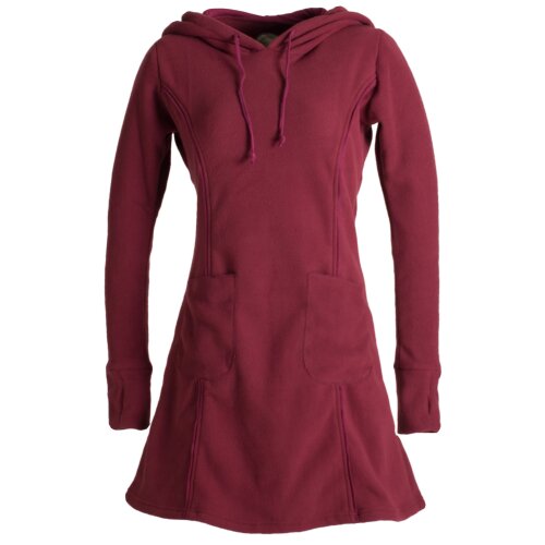 Vishes Langarm Winterkleid aus recyceltem Eco Fleece mit großer Zipfelkapuze dunkelrot 50